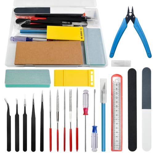 Professional 20 PCS Model Tools Kit Modeler Basic Tools Craft Set Hobby Building Tools Kit for Gundam Car Model Building Repairing and Fixing(I)