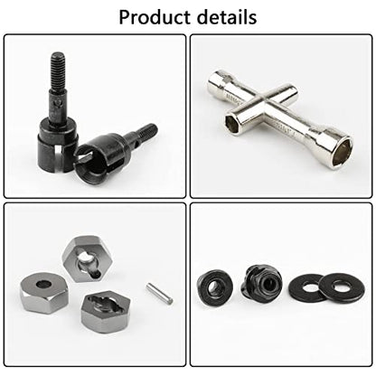 4 Sets 12mm Wheel Hex Adapters & Stainless Steel Axles for HSP 1/10 RC Truck - Replacement Parts with M4 Lock Nuts & Wrench, RC Car Repair Kit for 94108 94111 94123 94170