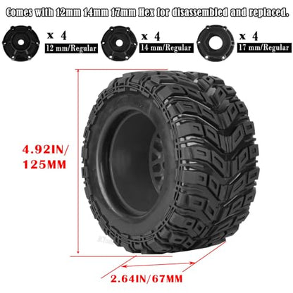 RC Truck Tires Wheel for 1/10 Big Rock Granite Vortek 3s / Stampede Rustler RC Car,4-Pack RC Wheels Tires,Black-Red - color: Black-red- (Rc Tires Wheel)