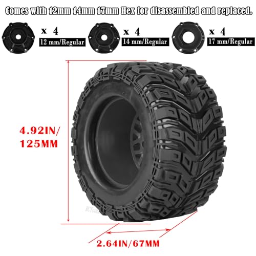 RC Truck Tires Wheel for 1/10 Big Rock Granite Vortek 3s / Stampede Rustler RC Car,4-Pack RC Wheels Tires,Black-Red - color: Black-red- (Rc Tires Wheel)