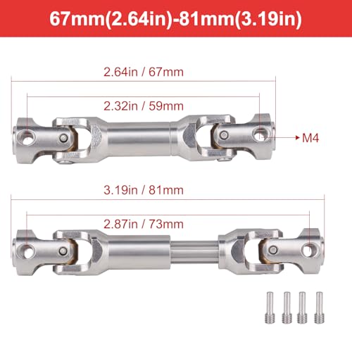 2pcs Hobbyfire 1/10 RC Crawler Drive Shafts Stainless Steel Universal Joint Driveshaft for Axial SCX10 II III Traxxas TRX4 Redcat Gen8 Gen7 Element Upgrades Parts(67-81mm) - style: 67-81mm