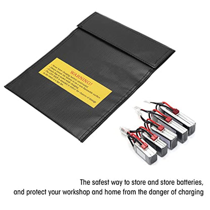 Fireproof Lipo Battery Bag, Flame Retardant Storage Pouch, Charging Container with Radiation Heat Resistant, Ideal for Various Aircraft Batteries, 18x23cm (Black) - size: Black