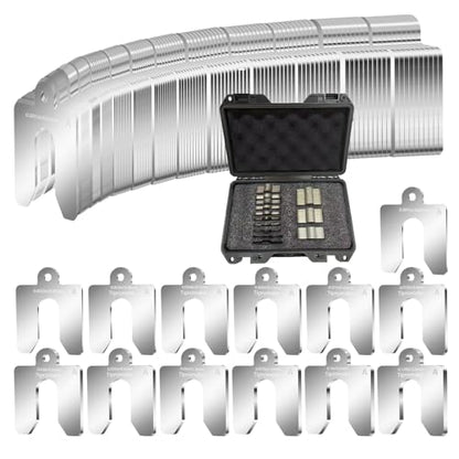 130-Piece Size A 2 x 2 in 304 Stainless Steel Slotted Shim Kit, 13 Gauges | Metal Shims for Leveling, Alignment and Gap Filling, with Laser-Engraved Thickness Marks and Storage Box - size: Size A 2" x 2"