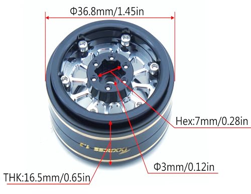 1.3 Beadlock Wheels & Brass Rim 46.5g Offset-3mm for 1/18 1/24 RC TF (Silver Black) - color: Silver Black