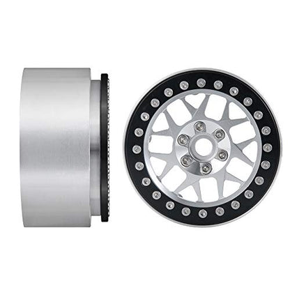 MOHERO 2.2 inches RC Beadlock Wheels/Rims for 1/10 Scale Rc Crawler Car Wraith 90018 Pack of 4 (Silver+Black) - color: Silver+black