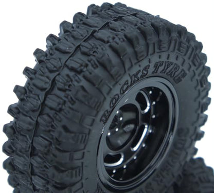 RC 1.0 Aluminium Beadlock Wheel and Tire Set For SCX24 1/24 1/18 RC Crawler FK1001(Black) - color: TW1001 Black