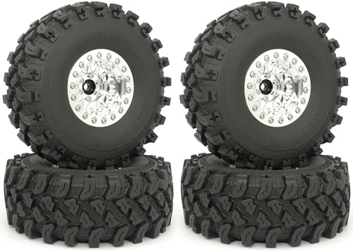 RC 1.9 Beadlock Wheels Negative Offsets 8mm and Tires for 1/10 SCX10 SCX10 SCX10 Pro TRX4 TRX6 Gen7/8 RC Crawler Remote Control Car Upgrades Aluminum 1.9 Beadlock Wheel Rims (Silver) DK - color: Silver