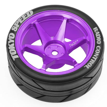 1/10 RC On Road Tires OD 65mm and Aluminum Street Wheels 12mm Hex Touring Tyres for 1:10 Rally Racing Drift Car Tamiya TT01 TT02 XV01 HPI KYOSHO HSP PTG2 Traxxas TA06 A959 PTG2 (Purple) - color: Purple