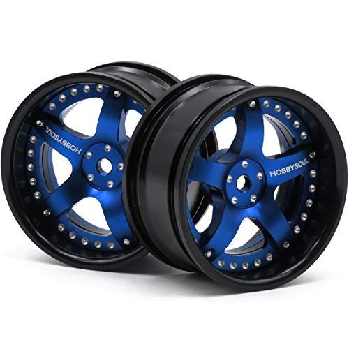 2pcs RC 1/10 Aluminum Alloy Wheel Rims Hex 12mm Adjustable Offset Black & Blue Color Fit 1:10 RC On Road Drift Touring Car Tires - color: Black & Blue