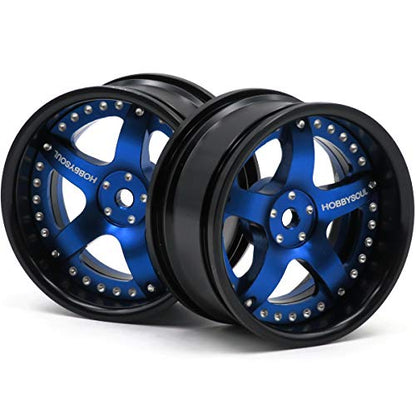 2pcs RC 1/10 Aluminum Alloy Wheel Rims Hex 12mm Adjustable Offset Black & Blue Color Fit 1:10 RC On Road Drift Touring Car Tires - color: Black & Blue