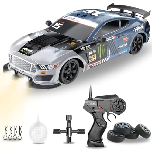 Liberty Imports RC Drift Car 1/16 2.4GHz 4WD Remote Control Sport Racing On-Road Vehicle with LED Light, Batteries and Drift Tires (Silver) - color: Silver