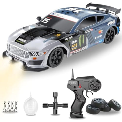 Liberty Imports RC Drift Car 1/16 2.4GHz 4WD Remote Control Sport Racing On-Road Vehicle with LED Light, Batteries and Drift Tires (Silver) - color: Silver