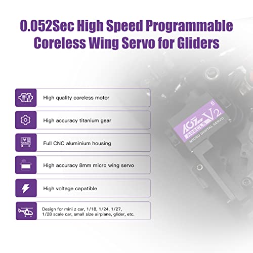 AGFRC 0.052Sec High-Speed RC Micro Servo for Mini-Z Cars (A06CLS V2) | 6g Ultra-Light, 3KG Torque, Purple, Programmable, Digital Coreless Motor, Full Metal Gear, Ideal for 1/24-1/28 RC Cars - style: A06CLS V2 Purple