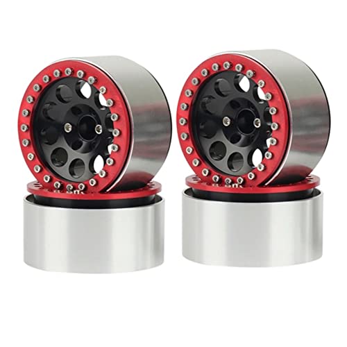Metal 2.2" Beadlock Wheel Alloy Rim for 1:10 RC Crawler Car SCX10 RR10 D90 TRX4 TRX6 (Black Red) - color: Black Red