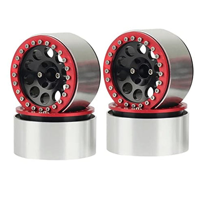 Metal 2.2" Beadlock Wheel Alloy Rim for 1:10 RC Crawler Car SCX10 RR10 D90 TRX4 TRX6 (Black Red) - color: Black Red