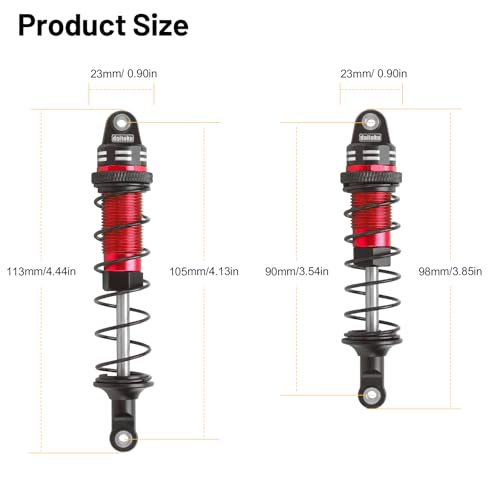 RC Car Shock, daitoku Shock Absorber Front & Rear for 1/10 Traxxas Slash 2WD/4X4 Hoss Rustler 4X4 VXL Bandit Nitro Stampede Replacement of 5862 - Red - color: Red