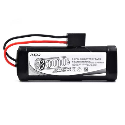 (2-Pack) 7.2V 3000mAh Ni-MH Battery with TRX Plug for Traxxas Series 4 | 6-cell rechargeable battery for compatible RC cars, trucks and boats; includes 4.8V–12V Ni-MH/Ni-Cd charger.