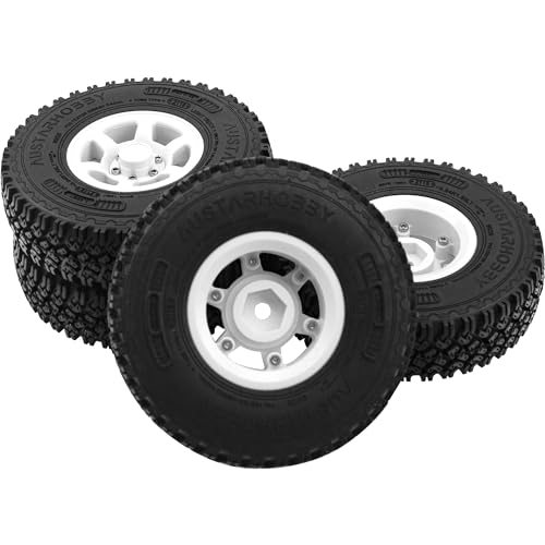 4Pcs HIRCQOO 1.55'' Beadlock Plastic Wheel Rims Rim Rubber Tires Tyre 12mm Hex Compatible with RC4WD D90 TF2 Tamiya CC01 LC70 LC80 MST Axial AX90069 1/10 RC Crawler (White) - color: White