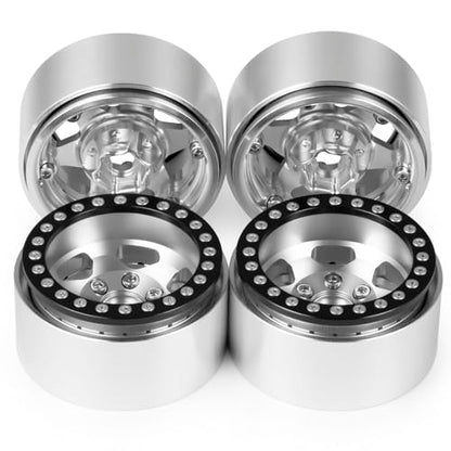 Aluminum Alloy RC 1.9 Beadlock Wheels Rims 30mm | For 1/10 RC Crawler Axial SCX10 90046 AXI03007 Gen8 TRX4, Upgrade, Silver - color: Silver