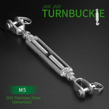 6PCS M5 Jaw Jaw Turnbuckle Stainless Steel Jaw and Jaw Turnbuckle, Jaw Jaw Closed Body Marine Turnbuckle, Durable for Wire Rope Cable (M5, Jaw & Jaw) - style: Jaw & Jaw-M-5