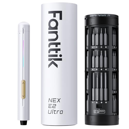 Fanttik E2 Ultra Electric Screwdriver, Precision Screwdriver Set (White) | 50 Magnetic Bits, 5/32''Hex Shank, 0.6N.m, RevoStor Magnetic Storage, Repair Kit for PC, Phone, 3D Printer, RC Cars, Drone - color: Snow White
