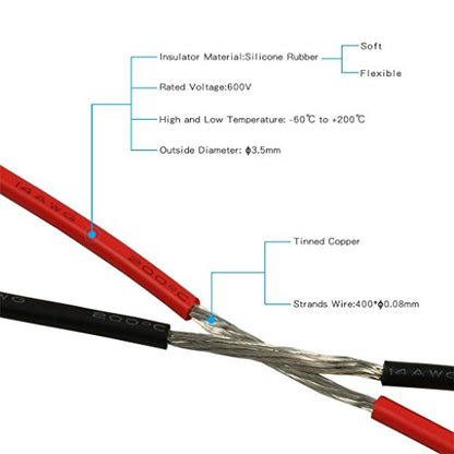 BNTECHGO 14 AWG Silicone Wire Red Black 25ft Stranded Tinned Copper Wire | Flexible 14 Gauge Stranded Wire Silicone Rubber Insulation For RC Models, Drone, Robot, Battery, EV Charger, 3D Printer, DIY - color: Red and Black, size: silicone wire red 25ft an