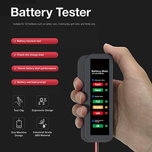 KINGBOLEN 12V Car Battery Tester & Alternator Analyzer LED | Automotive Battery Checker with Charging System Test, Alternator Output Monitor, LED Indication for Cars, SUVs, Trucks