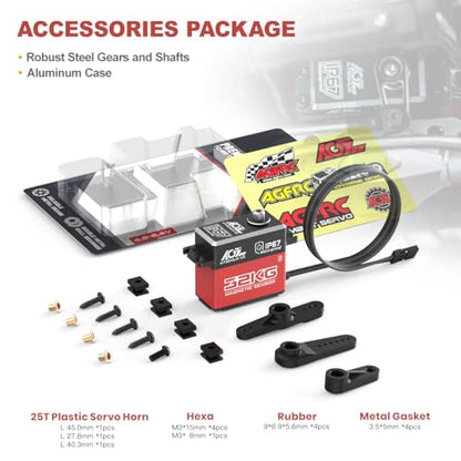 AGFRC 32KG IP67-Waterproof RC-Servo High-Torque - Full Metal Gear Coreless Steering Servo for 1/10 RC Car Boat Crawler, Control Angle 180° (A73CHLW V2) | Full Metal Gears, HV, Programmable, Coreless Motor, 180° Control Angle, Ideal for 1/10 RC Cars, Boats
