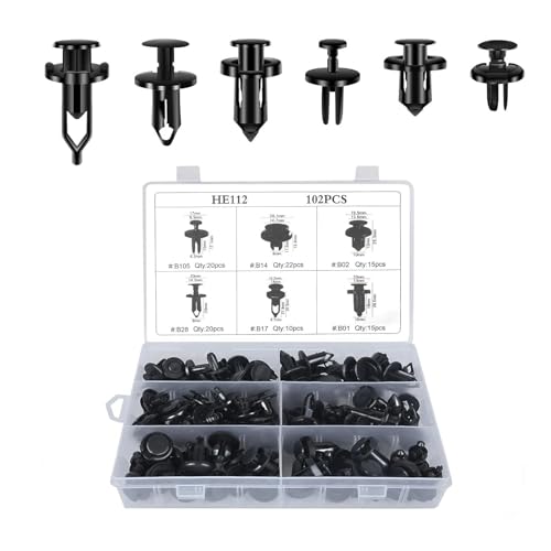 OTUAYAUTO 102PCS Universal Bumper Retainer Clips Push Type Fasteners | 6.3mm 8mm 9mm 10mm Bumper Push Rivet Clips Expansion Screws Kit, Replacement for Most Car - size: Universal (102 pieces)