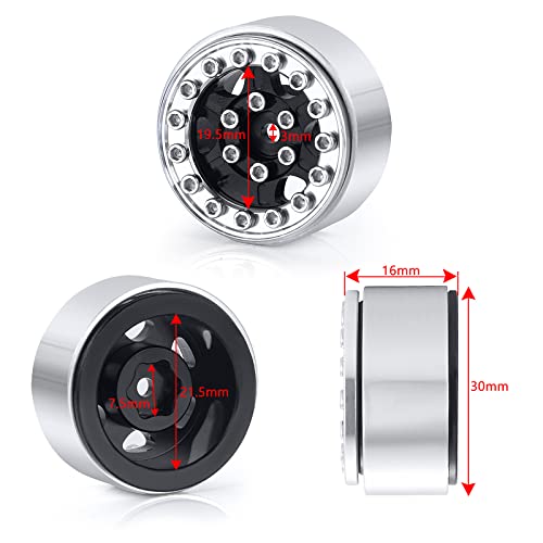 4PCS 1.0 Wheel Rims RC Metal Beadlock Wheels Rims, Black+Silver | For All 1/24 Scale Axial SCX24, RC Crawler Car, Upgrade Parts - color: Black+silver