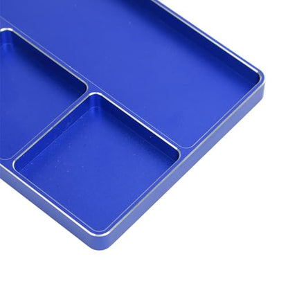 RC Repair Screw Tray, Aluminum Alloy 4 Grids Screw Tray with Magnetic Pad for 1/10 1/8 RC Car Airplanes Helicopters, Durable Tool Tray for Model Screws and Small Parts (Blue) - color: Blue