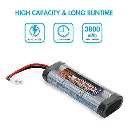 Tenergy 7.2V Battery Pack for RC Car, High Capacity 6-Cell 3800mAh NiMH Flat Battery Pack, Replacement Hobby Battery with Standard Tamiya Connector - size: 1 Pack