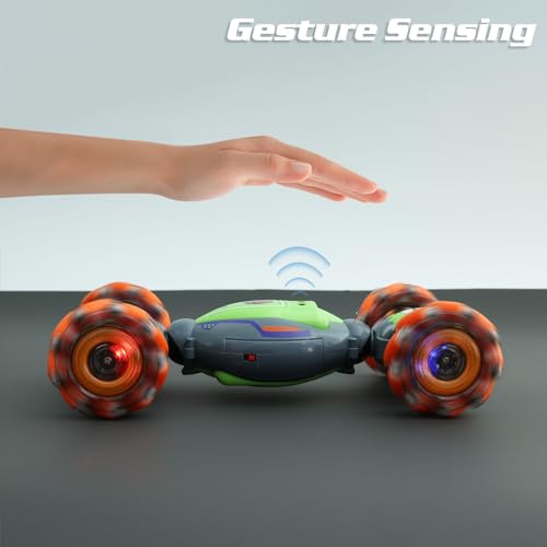 QXHOL Gesture Sensing RC Stunt Car, 4WD Remote Control Cars Toys | 2.4Ghz Hand Control Drift Car with Lights Music for Boys 6-12 Year Old, Best Birthday Gifts for Kids - color: Grey Green