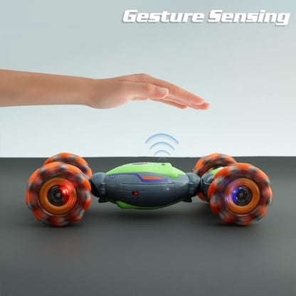QXHOL Gesture Sensing RC Stunt Car, 4WD Remote Control Cars Toys | 2.4Ghz Hand Control Drift Car with Lights Music for Boys 6-12 Year Old, Best Birthday Gifts for Kids - color: Grey Green