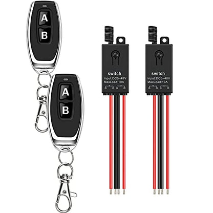Wireless Switch12V,2 Way Mini Remote Switch 10A Relay. | DC 5V/12V/24V/48V Wireless Switch with 328FT Long Range for Motor,LED Light,Fan,pump,Garage projects, or DIY Electronics. - size: 5V-48V 2way remote switch-10A Relay