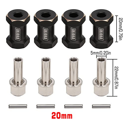 INJORA RC Hex Hub 12mm Brass Wheels Extension Black Drive Adapter for 1/10 RC Crawler Axial SCX10 90046 D90 (20mm) - size: 20mm
