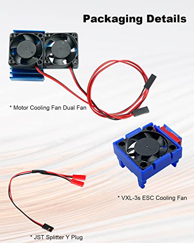 VXL-3s ESC Cooling Fan and Motor Dual Fan Compatible with Traxxas Slash 4x4 Stampede 4x4 Rustler 4x4, Blue - color: Blue