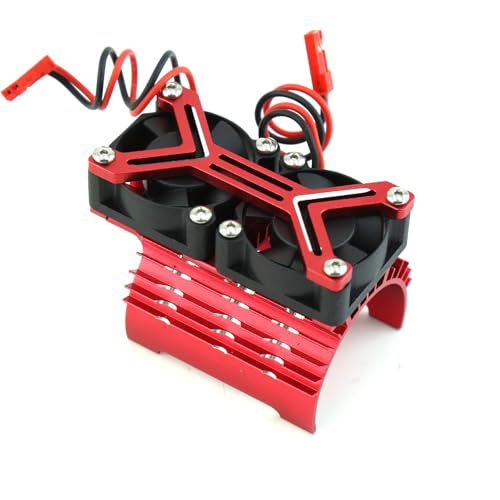 4068 4074 4082 4268 4274 Motor Heat Sink 30mm Dual Cooling Fan 40-42Mm Motor for 1/8 1/7 Arrma Typhon 6S Kraton 6S Felony Mojave Upgrades Parts(Red)