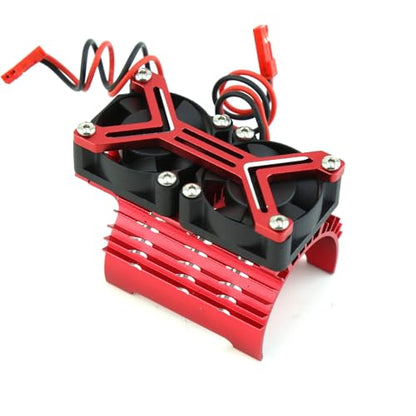4068 4074 4082 4268 4274 Motor Heat Sink 30mm Dual Cooling Fan 40-42Mm Motor for 1/8 1/7 Arrma Typhon 6S Kraton 6S Felony Mojave Upgrades Parts(Red)