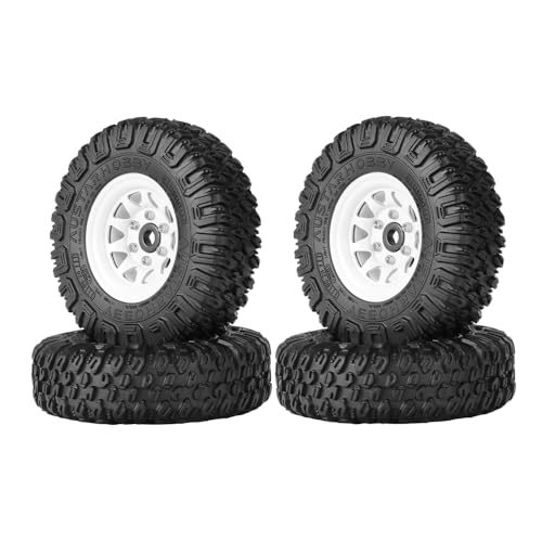4PCS RC Car 1.55 Inch Tyres Aluminum Alloy Metal Beadlock Wheel Rim and Rubber Tires for 1/10 RC Crawler Car for Axial AX90069 D90 TF2 Tamiya CC01 LC70 MST JIMNY(85mm-10Holes White) - color: 85mm-10Holes White