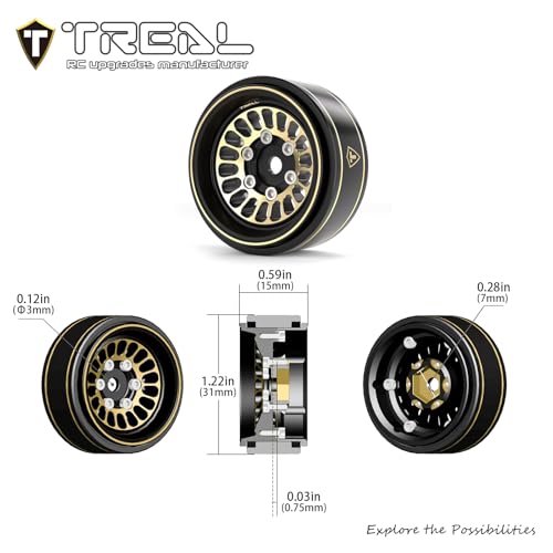 TREAL 1.0 Brass Beadlock Wheels Crawler Wheel Rims (4P) Hubs Removable for SCX24 AX24 FCX24 TRX4M 1/24 1/18 RC Crawler, 40g(0.08lb)/pc (Type D) - style: Type D