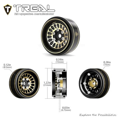 TREAL 1.0 Brass Beadlock Wheels Crawler Wheel Rims (4P) Hubs Removable for SCX24 AX24 FCX24 TRX4M 1/24 1/18 RC Crawler, 40g(0.08lb)/pc (Type D) - style: Type D