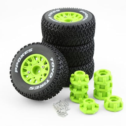 1/10 1/8 Truck Wheels and Tires 12mm 14mm 17mm Hex OD 4.41" RC Short Course Tires for 1:8 1:10 Off Road Truck Car Traxxas Slash 2WD 4×4 Rc4wd Arrma Senton Axial Losi Redcat 4PCS (Green) - color: Green