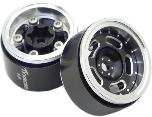 RC 1.0 Beadlock Wheels Offsets -2 Aluminum Rims for AX24 1/18 TRX4M All 1/24 Scale SCX24 Deadbolt RC Crawler Car Wheels Upgrades 4Pc (Black & Silver) - color: Black & Silver
