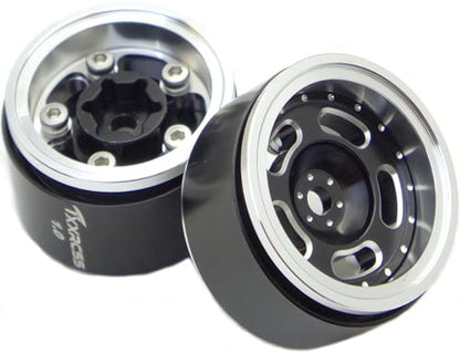 RC 1.0 Beadlock Wheels Offsets -2 Aluminum Rims for AX24 1/18 TRX4M All 1/24 Scale SCX24 Deadbolt RC Crawler Car Wheels Upgrades 4Pc (Black & Silver) - color: Black & Silver