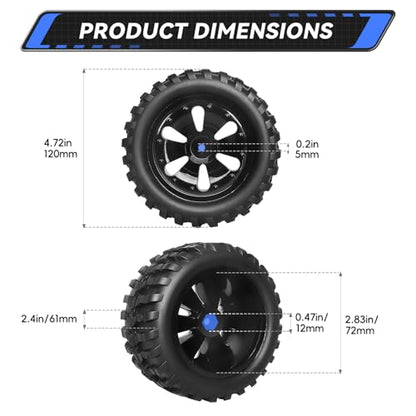 2.8" Preglued 1/10 Stadium Truck Wheels and Tires 12mm Hex for Traxxas Rustler Stampede 4x4 2WD Redcat Volcano Epx S30 Blackout Xte 4PCS