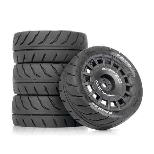 4PCS 1/10 RC Rally Tires & Rims, 68x28mm 12mm Hex Wheel Set, Fits for Traxxas Tamiya HPI WR8 1/10 Scale On-Road Car (Black) - color: Black