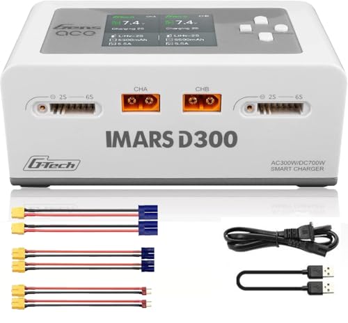IMARS D300 Balance Charger, Gens Ace Dual Channel for RC 1~6S.White | AC 300W / DC 700W (350W*2) 16A Smart Charger | G-Tech