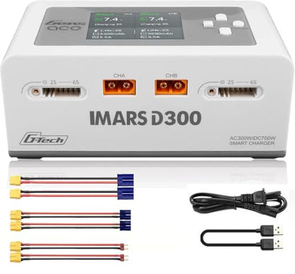 IMARS D300 Balance Charger, Gens Ace Dual Channel for RC 1~6S.White | AC 300W / DC 700W (350W*2) 16A Smart Charger | G-Tech