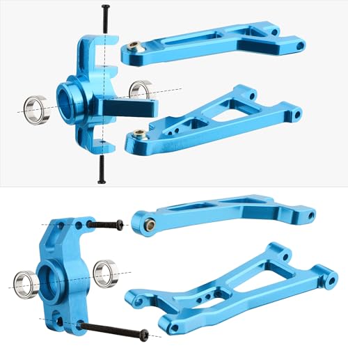 Aluminum Suspension Arms & Steering Knuckle Kit & Shock Tower & Linkage Assembly Parts for 1/16 Scale H16BM H16DR H16PL H16E & 16207 16208 16209 RC Upgrade Part(Blue)
